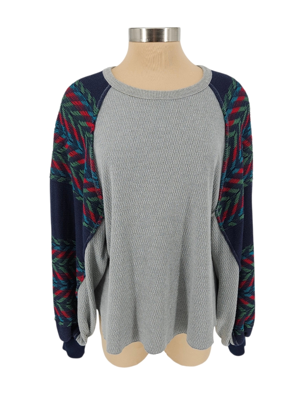We The Free People Rainbow Dreams Thermal Shirt Gray Balloon Long Sleeve Top XS